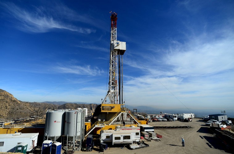 Crews from Southern California Gas Company and outside experts work on a relief well at the Aliso Canyon gas field above the Porter Ranch section of northwest Los Angeles